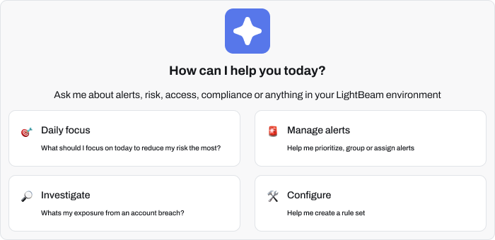 Lumi UI: default prompt suggestions shown alongside the input bar.