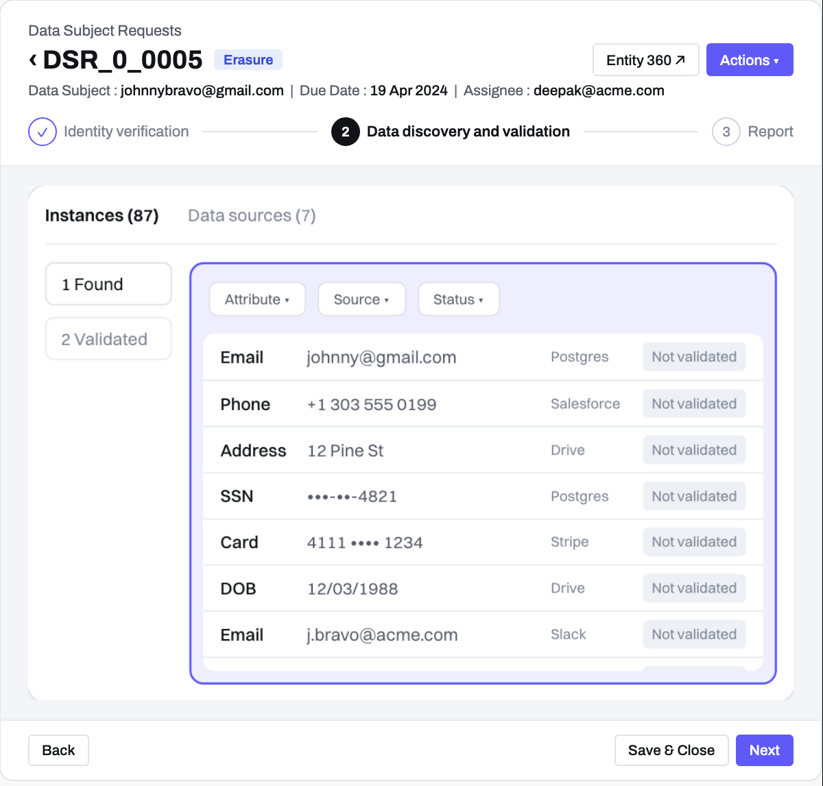 Data discovery step of a request, laid out as a single list of attribute instances.
