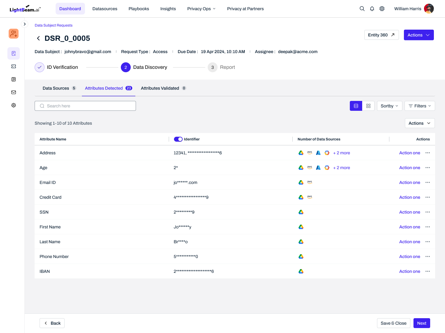 Attributes detected tab in the data discovery step (initial design)